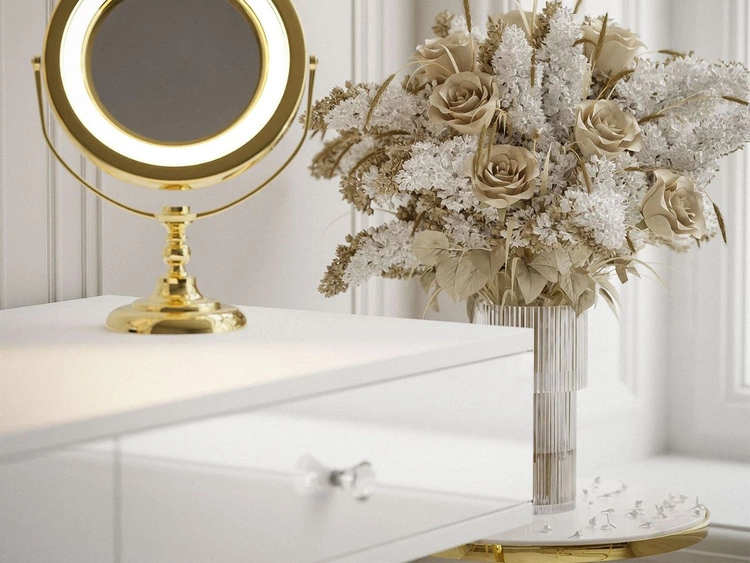 Konsolentisch mit Schubladen und Kristallgriffen Olivine Weiß Hochglanz