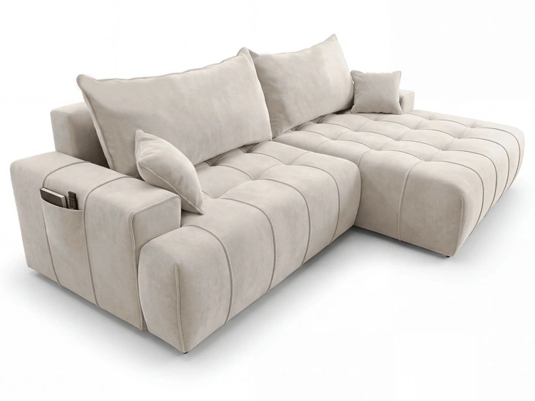 Ecksofa L-Form mit Schlaffunktion und Bettkasten Tulio Rechts Beige