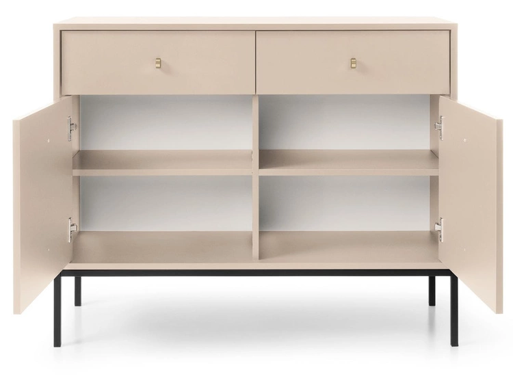 Kommode mit Türen sowie Schubladen mit Schwarz Metallbeinen 104 cm Amor Beige