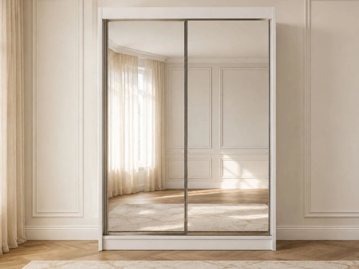 Schiebetürenschrank 150 cm mit Spiegel und LED-Beleuchtung Luzio Weiß