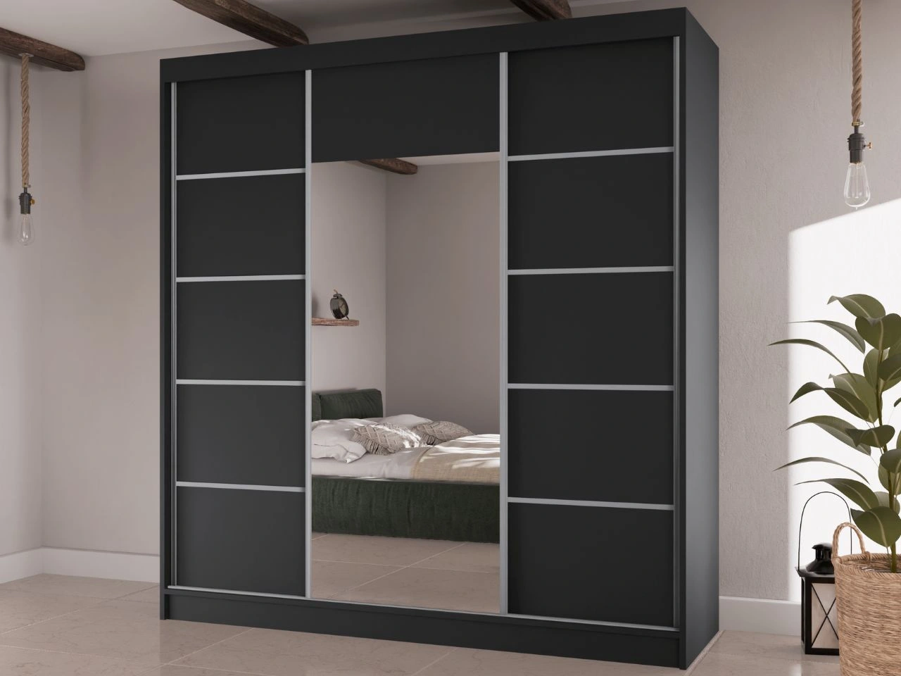 Schiebetürenschrank mit Spiegel 200 cm Maia Schwarz