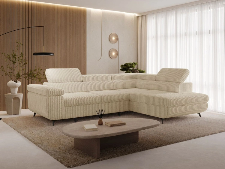 Ecksofa L-Form mit Schlaffunktion und Bettkasten Argon Rechts Beige