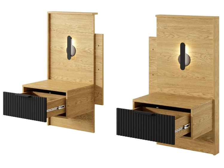 Set aus zwei Nachttischen Bolzano Baltische Eiche Schwarz