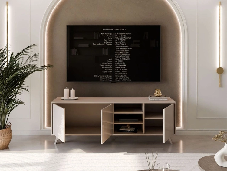 TV-Lowboard mit Türen auf kaschmirfarbenen Füßen Vivance Kaschmir Hochglanz