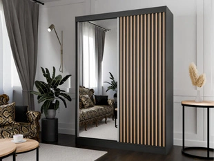 Schiebetürenschrank mit Spiegel und Lamellen 150 cm Loreto Schwarz