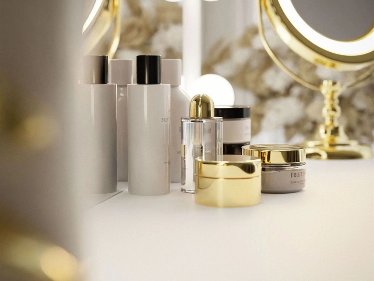 Schminktisch glamour mit Schubladen, schwarzen Beinen und LED-Beleuchtung Olivine Weiß Hochglanz