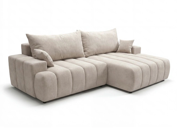 Ecksofa L-Form Rechts mit Schlaffunktion und Bettkasten Caleo Beige
