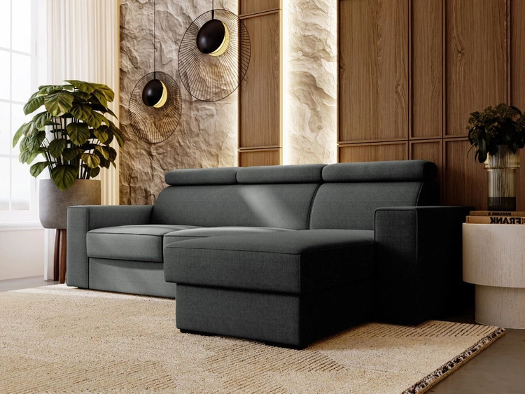 Ecksofa L-Form mit Schlaffunktion und Bettkasten Scala Dunkelgrau