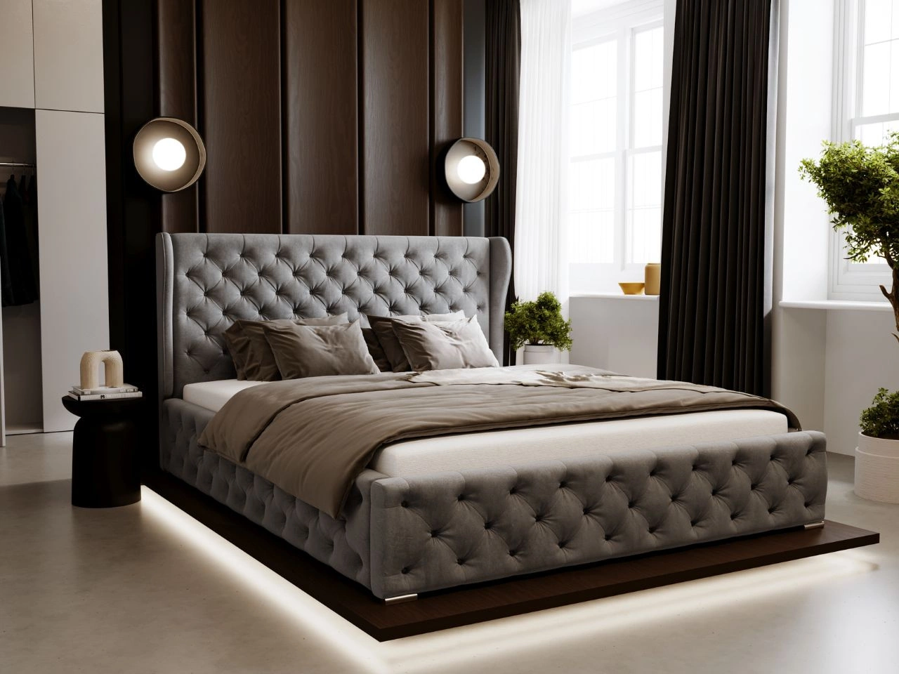 Polsterbett mit Bettkasten und Lattenrost 160x200 Kingston Grau