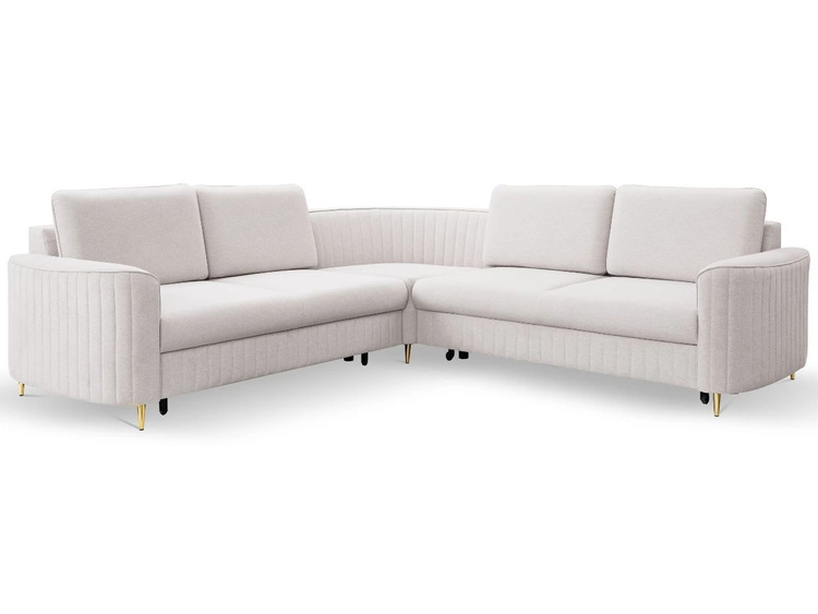 Ecksofa L-Form Rechts mit Schlaffunktion und Bettkasten Limon Creme