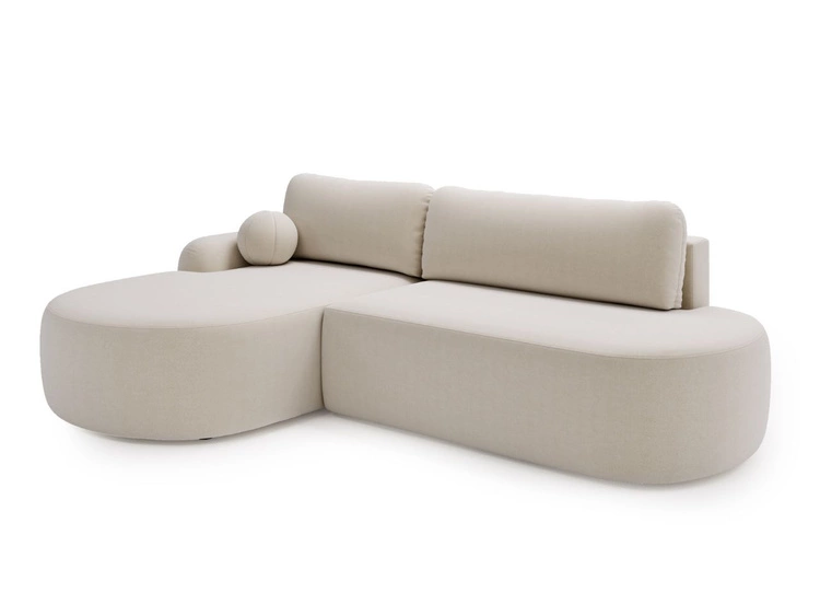 Ecksofa L-Form Links mit Schlaffunktion und Bettkasten Aurio O Creme