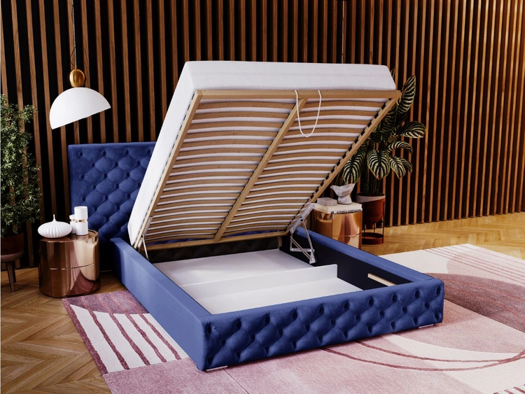 Polsterbett mit Bettkasten und Lattenrost 120x200 Madera Blau