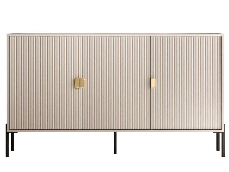 Kommode dreitürig breit mit Goldgriffen Orlean Kaschmir Matt