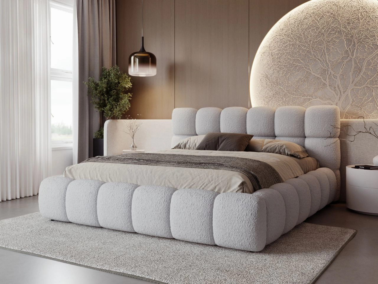 Polsterbett mit Bettkasten und Lattenrost 180x200 Modo aus Bouclé-Stoff Grau