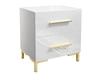 Nachttisch mit zwei Schubladen auf Goldenen Beinen Nuveo Lux Weiß Hochglanz