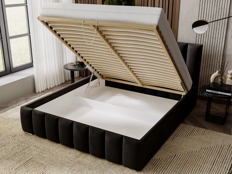 Polsterbett mit Bettkasten und Lattenrost 200x200 Neos Schwarz