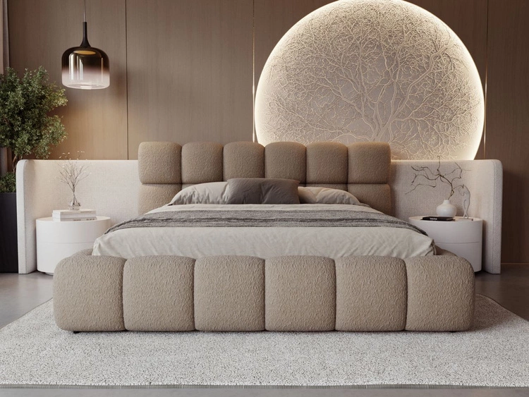 Polsterbett mit Bettkasten und Lattenrost 120x200 Modo aus Bouclé-Stoff Braun