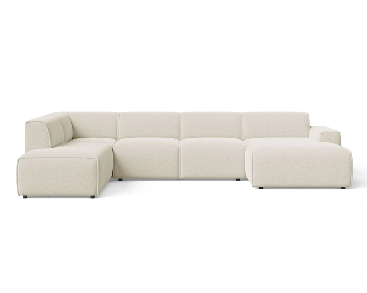 Wohnlandschaft Links Belluno Bouclé-Stoff Hellbeige