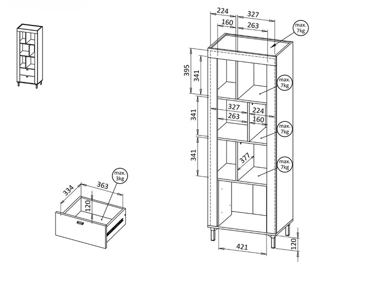 Regal mit Schubladen Messina Schwarz