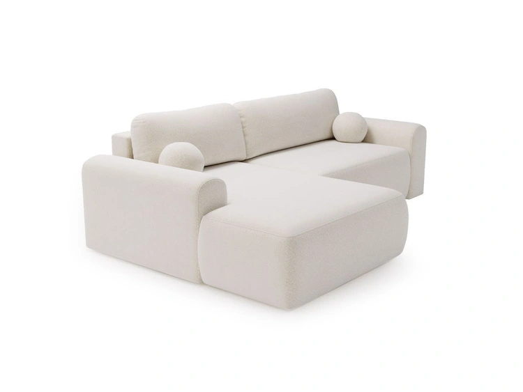 Ecksofa L-Form mit Schlaffunktion und Bettkasten Savana Links Bouclé-Stoff Weiß