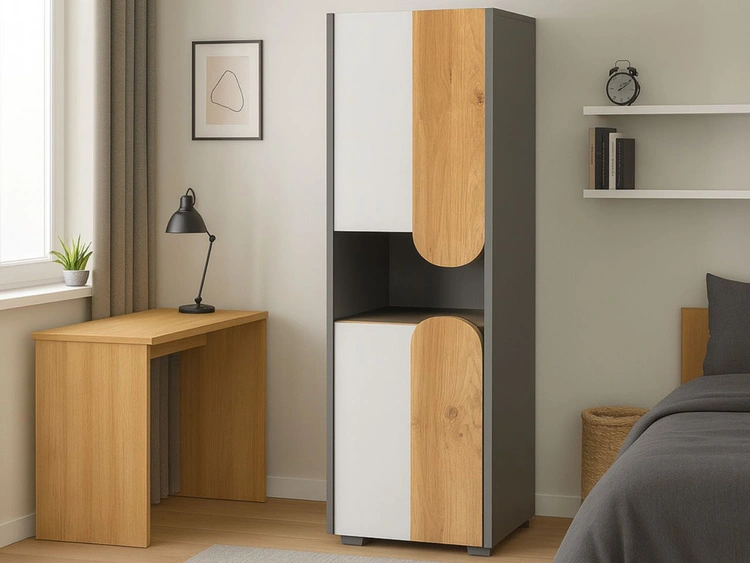 Ein Set moderner Möbel für ein Jugendzimmer Casa Nash Eiche, Weiß, Grau