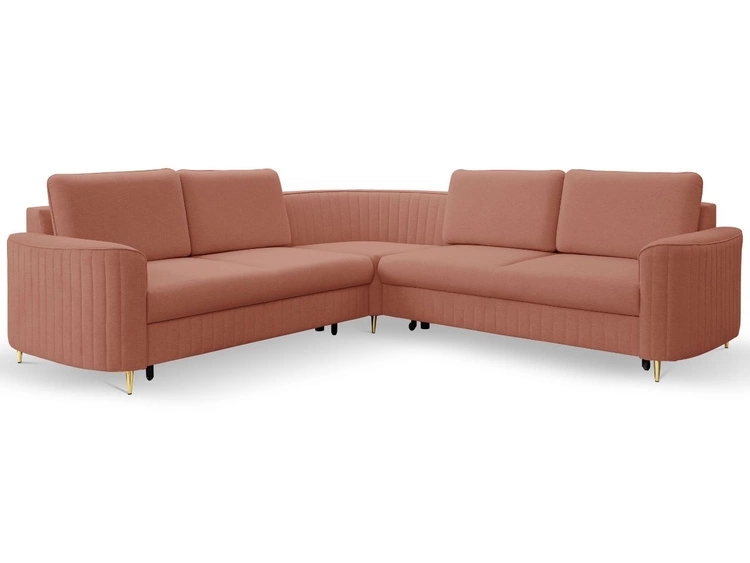 Ecksofa L-Form Rechts mit Schlaffunktion und Bettkasten Limon Orange