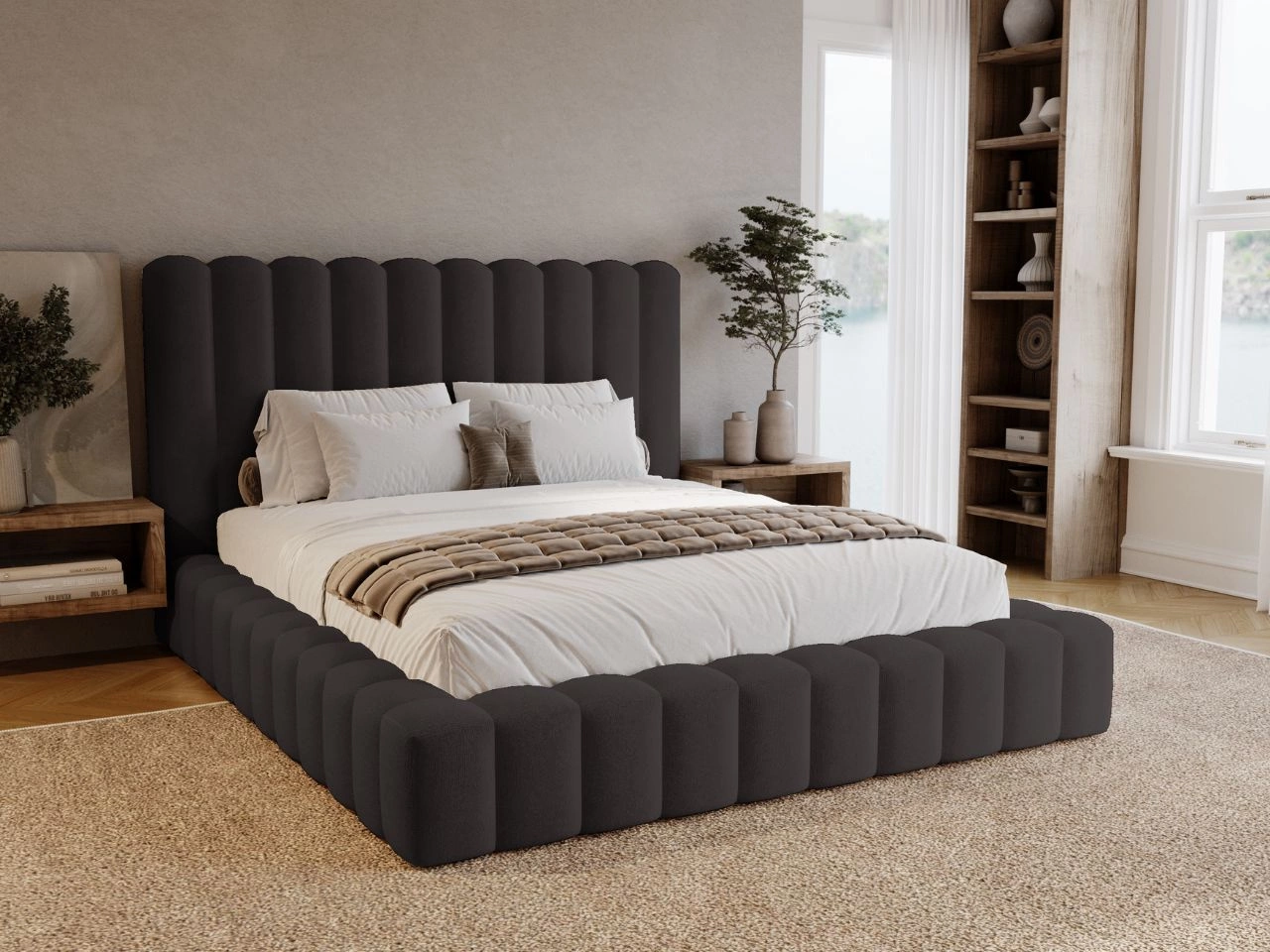 Polsterbett mit Bettkasten und Lattenrost 160x200 Rotto Schwarz