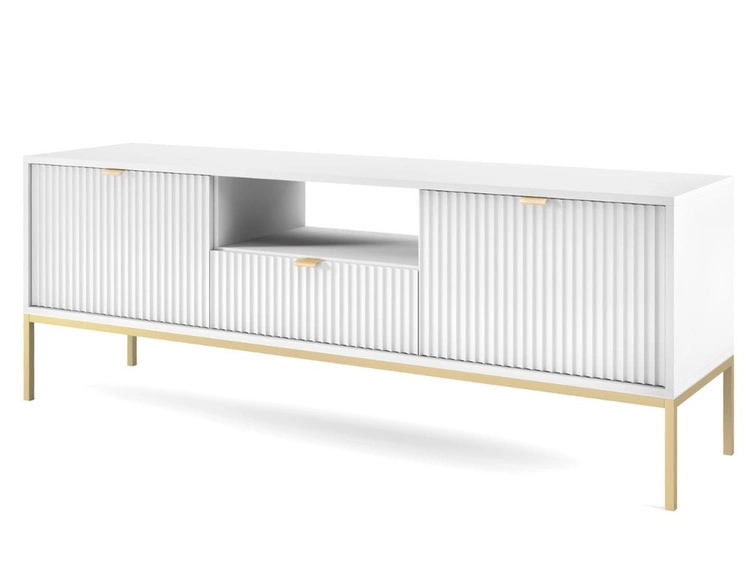 TV-Lowboard mit Schublade und Türen Amber Weiß, Gold Frame