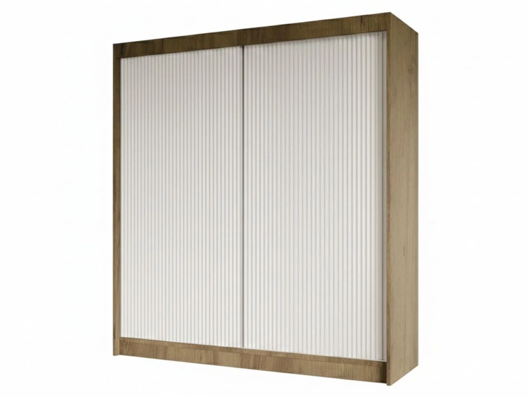 Schiebetürenschrank mit geriffelter Front 200 cm Fano Handwerk Goldene Eiche, Weiß