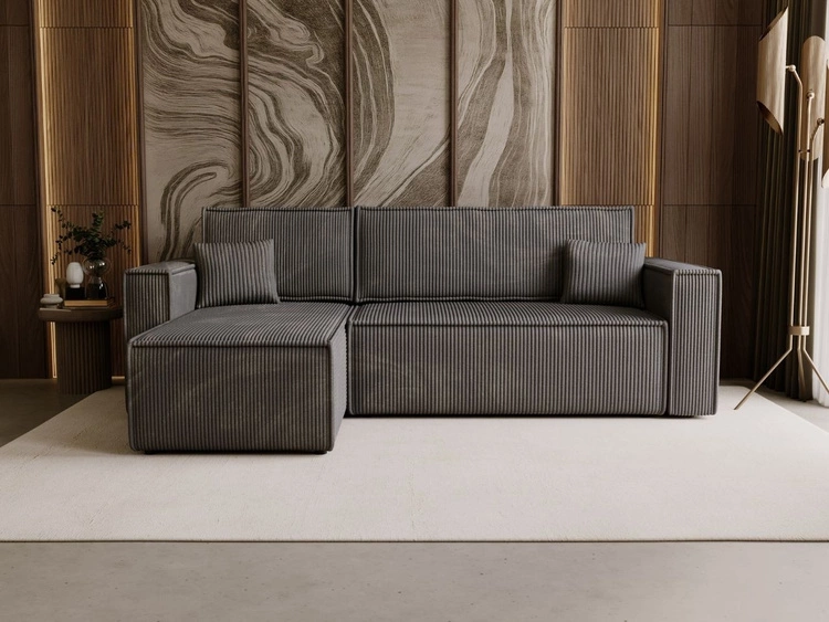 Modernes Ecksofa mit Schlaffunktion und Stauraum Prato L links Dunkelgrau