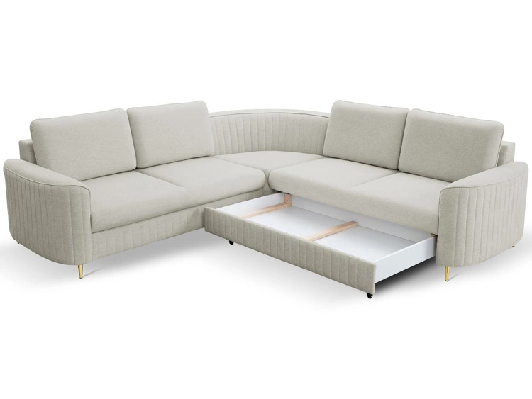 Ecksofa L-Form Links mit Schlaffunktion und Bettkasten Limon Hellgrau