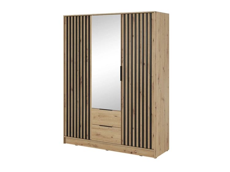 Kleiderschrank mit Spiegel 155 cm Macron Artisan Eiche, Schwarz