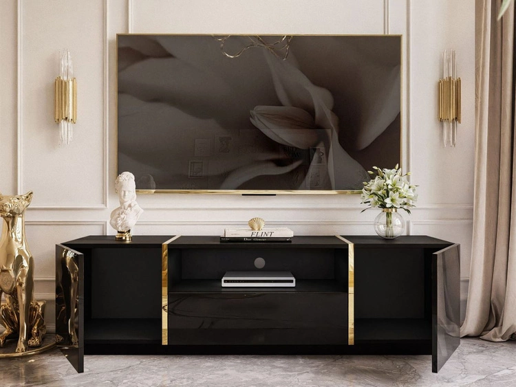 Wohnzimmer-Set im Glamour-Stil Lunelie Schwarz Hochglanz