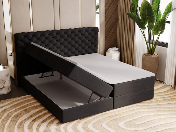 Boxspringbett mit Bettkasten 160x200 Bergamo Schwarz