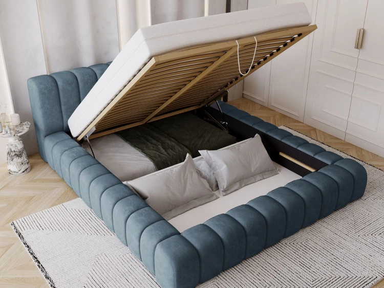 Polsterbett mit Bettkasten und Lattenrost 140x200 Italia Blau