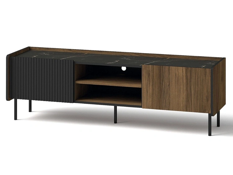 TV-Lowboard mit Türen 150 cm Pascale Nussbaum Warmia, Schwarz