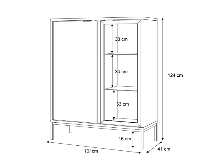 Vitrinenschrank mit LED 101 cm Tavio Schwarz, Liam Gold