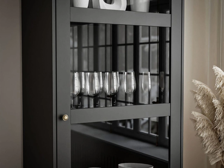 Standvitrine im Boho-Stil schmale Bellance Schwarz