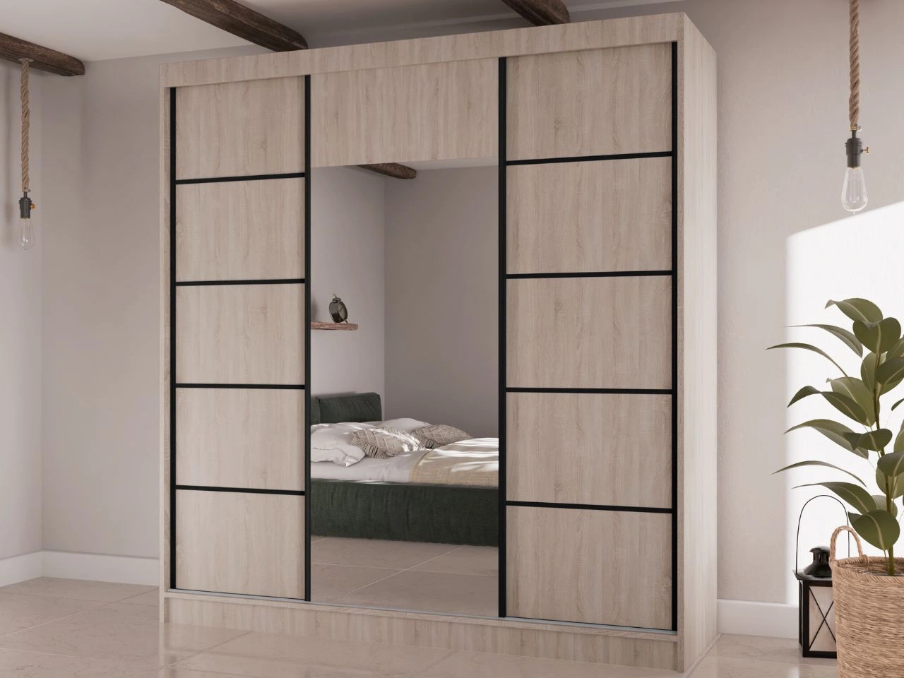 Schiebetürenschrank mit Spiegel 200 cm Maia Eiche Sonoma