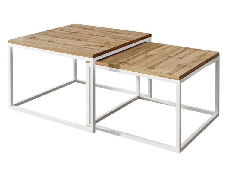 Couchtisch auf weißem Gestell Asumi Eiche Wotan 40x46