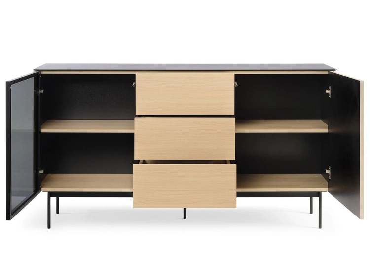 Kommode mit LED-Beleuchtung, 2 Türen und Schubladen Auroé Eiche Vicenza