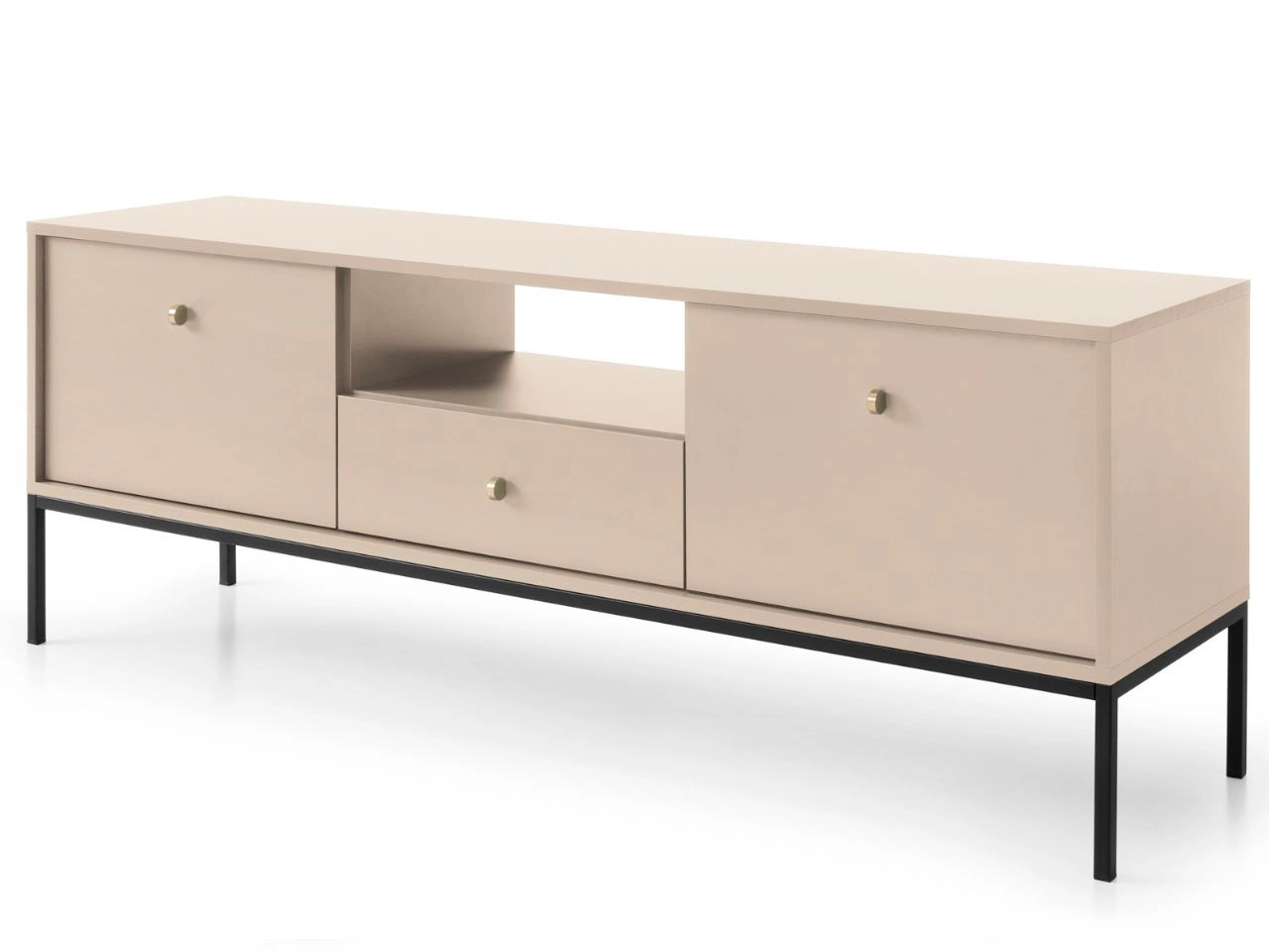 TV-Lowboard mit Schublade und Türen mit Schwarz Metallbeinen Amor Beige