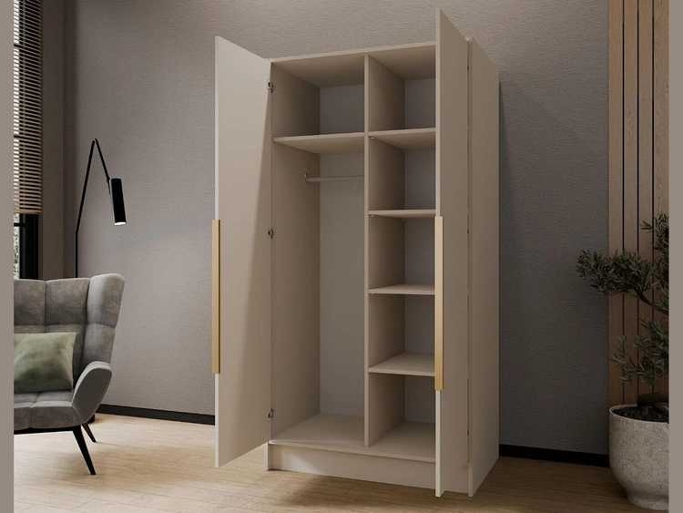 Kleiderschrank 100 cm Perugia Kaschmir mit goldenen Griffen