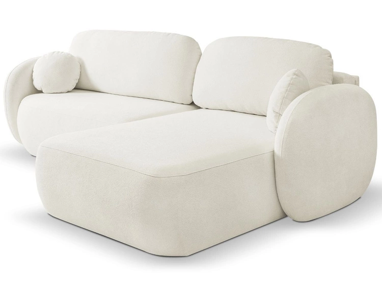 Ecksofa L-Form Rechts mit Schlaffunktion und Bettkasten Oreo Creme