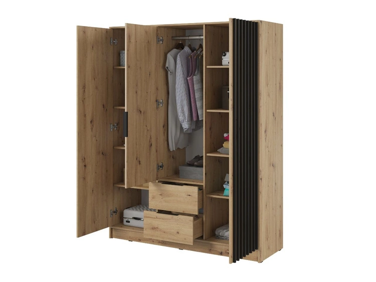 Kleiderschrank 155 cm Artisan Eiche, Schwarz