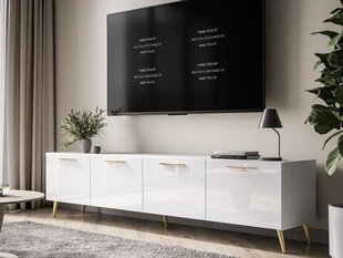 TV-Lowboard mit Türen auf Goldenen Metallbeinen 200 cm Noaé Weiß Hochglanz
