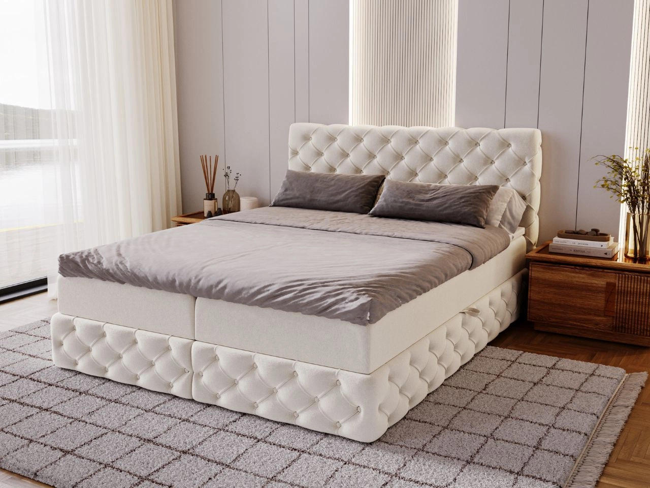 Boxspringbett mit Bettkasten 140x200 Canolo Creme