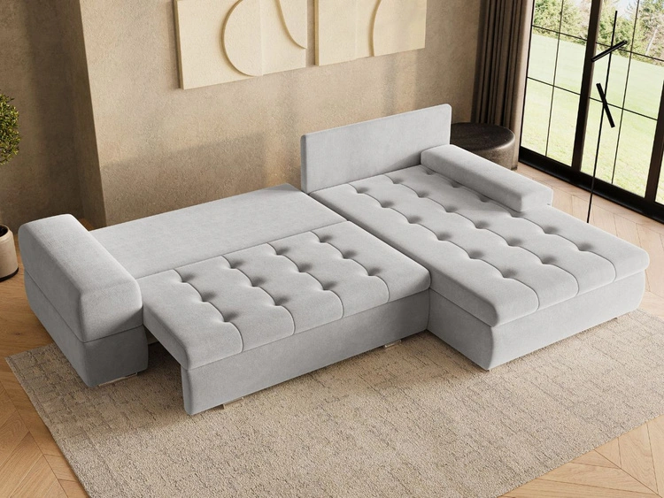 Ecksofa L-Form mit Schlaffunktion und Bettkasten Sonia Grau