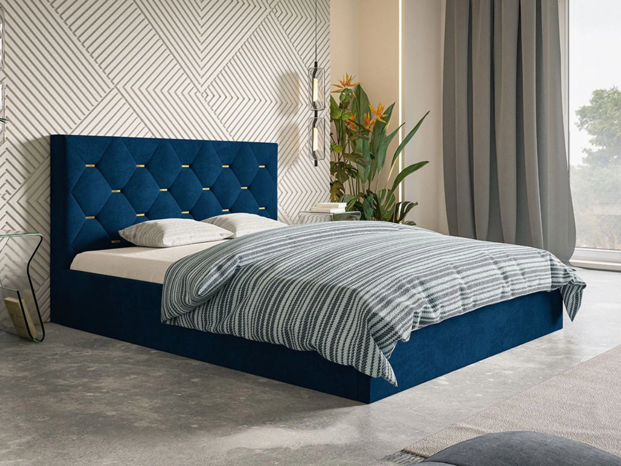 Polsterbett mit Bettkasten und Lattenrost 160x200 Salento Dunkelblau