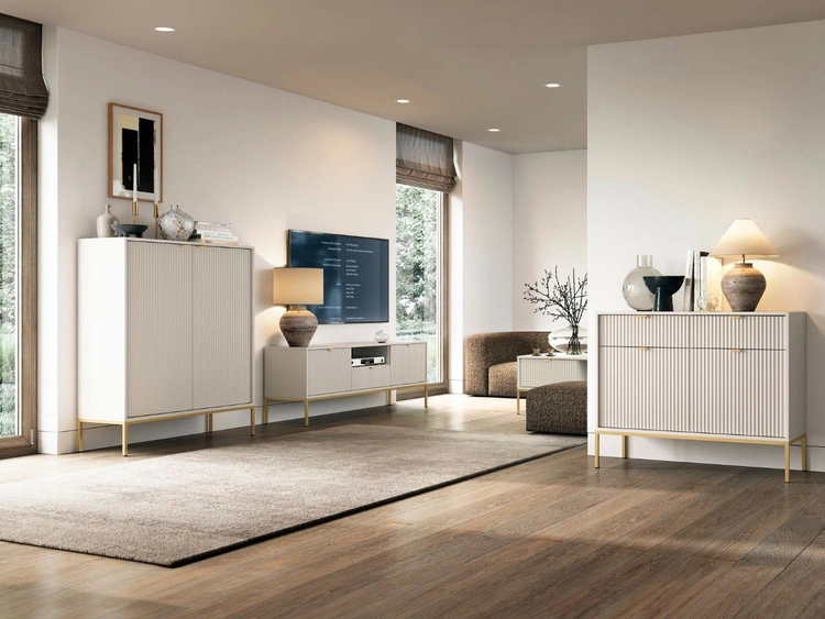 Wohnzimmerset Amber Kaschmir auf goldenen Beinen